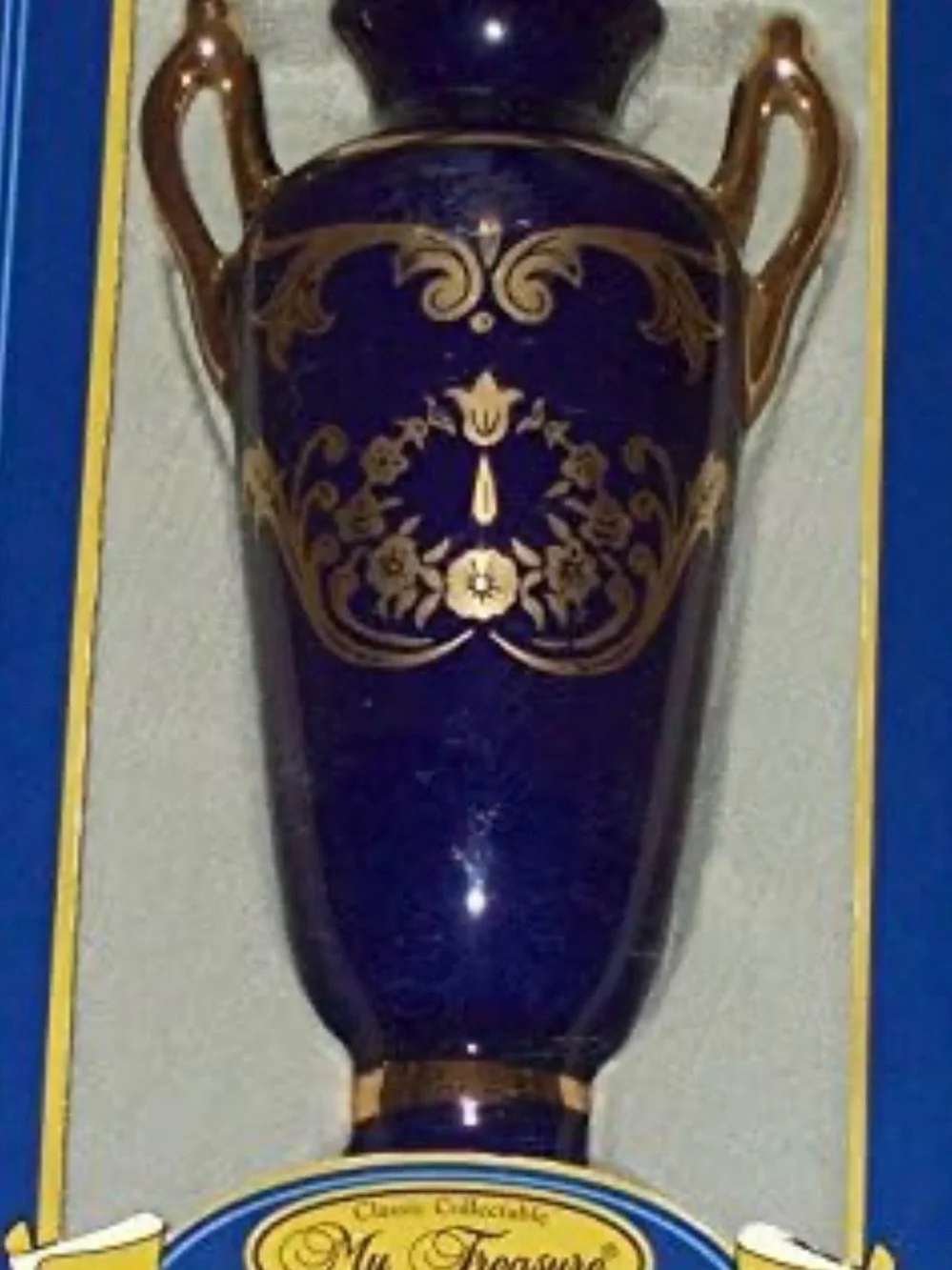 Vintage Style Cobalt Blue Porcelain Vase Gold Detail Collectible Decor Gift Idea